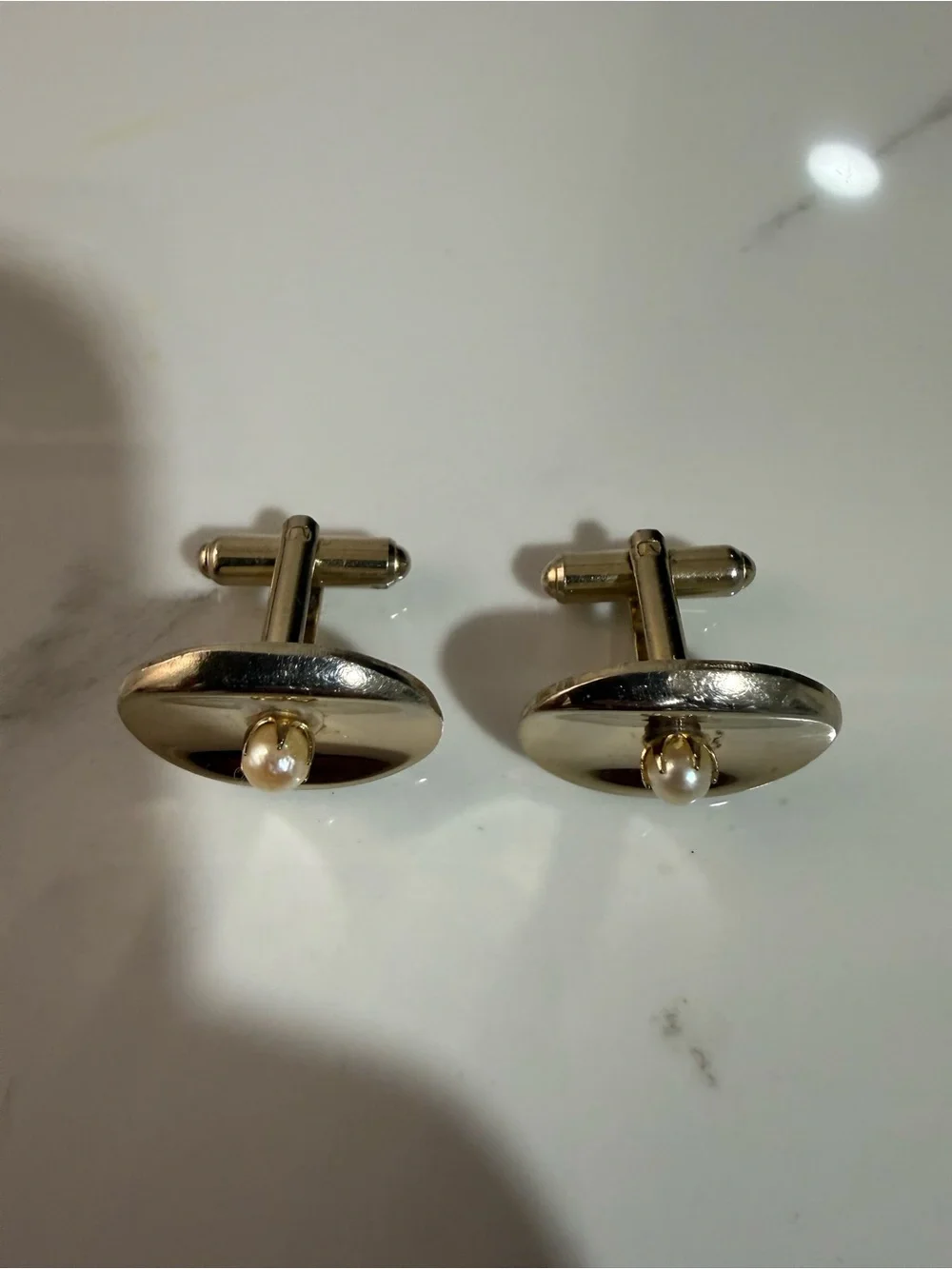 Oval Cufflinks with Pearl Accent